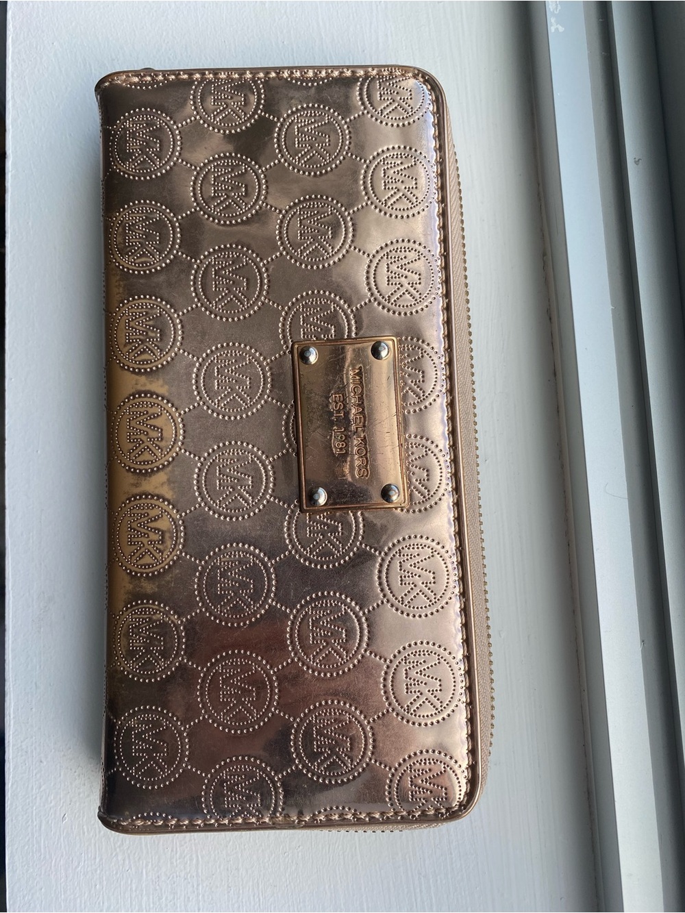 Michael Kors Metallic Rose Gold Embossed Zip Wallet
